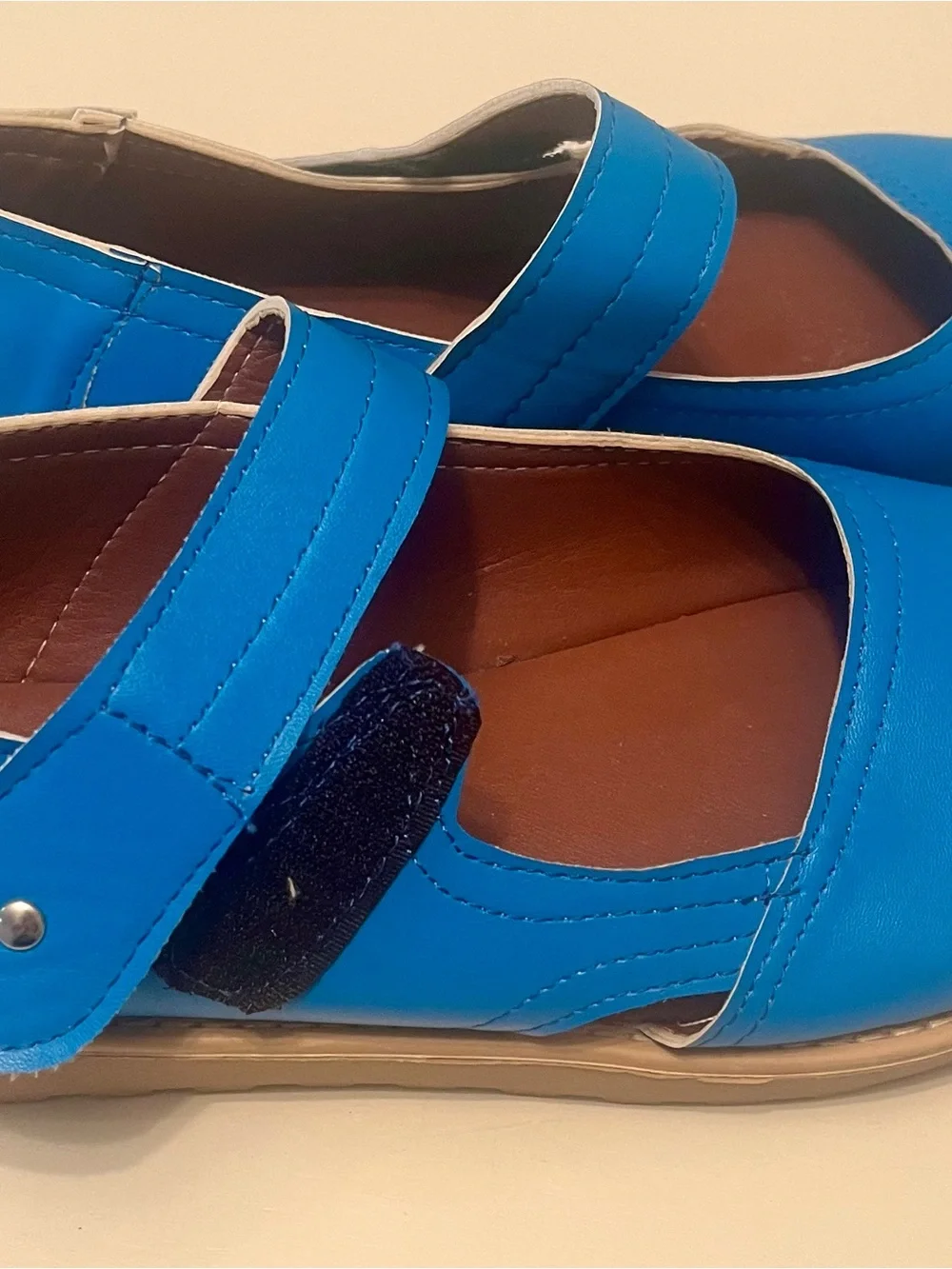 Women's Leather Mary Jane Dress Shoes in Bright Blue with Hook Strap